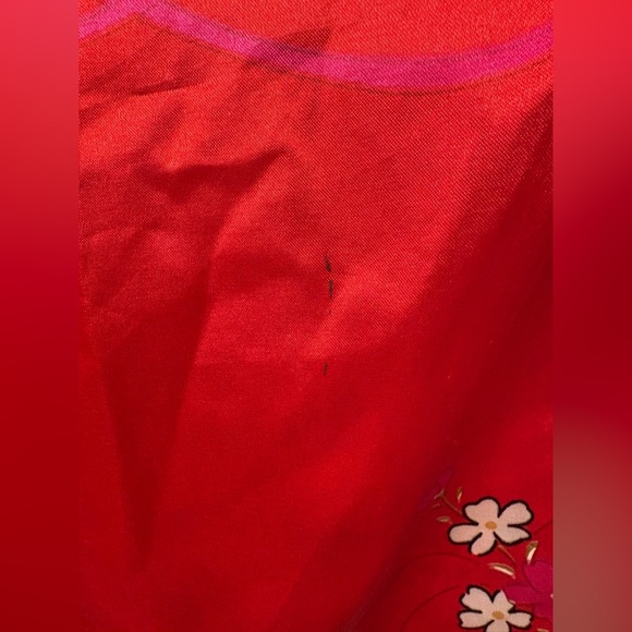 Vtg Womens Kimono Silk Satin Robe Floral Ruffle Sleeve Tie Side Red Sz Medium - Picture 4 of 8